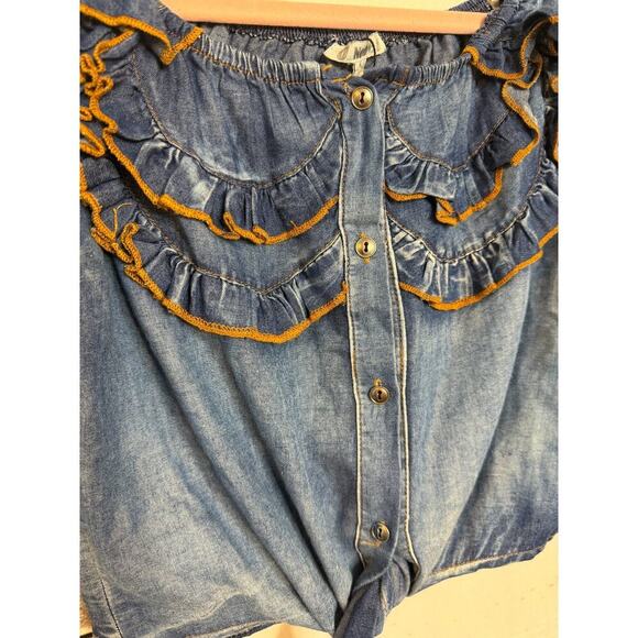 Noble U Denim Off the Shoulder Cowgirl Country Top Size LG - Picture 7 of 8